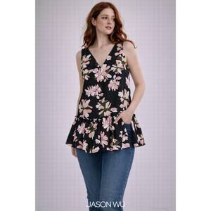 Jason Wu Floral peplum Top Women's Med Black Pink Sleeveless V-Neck
